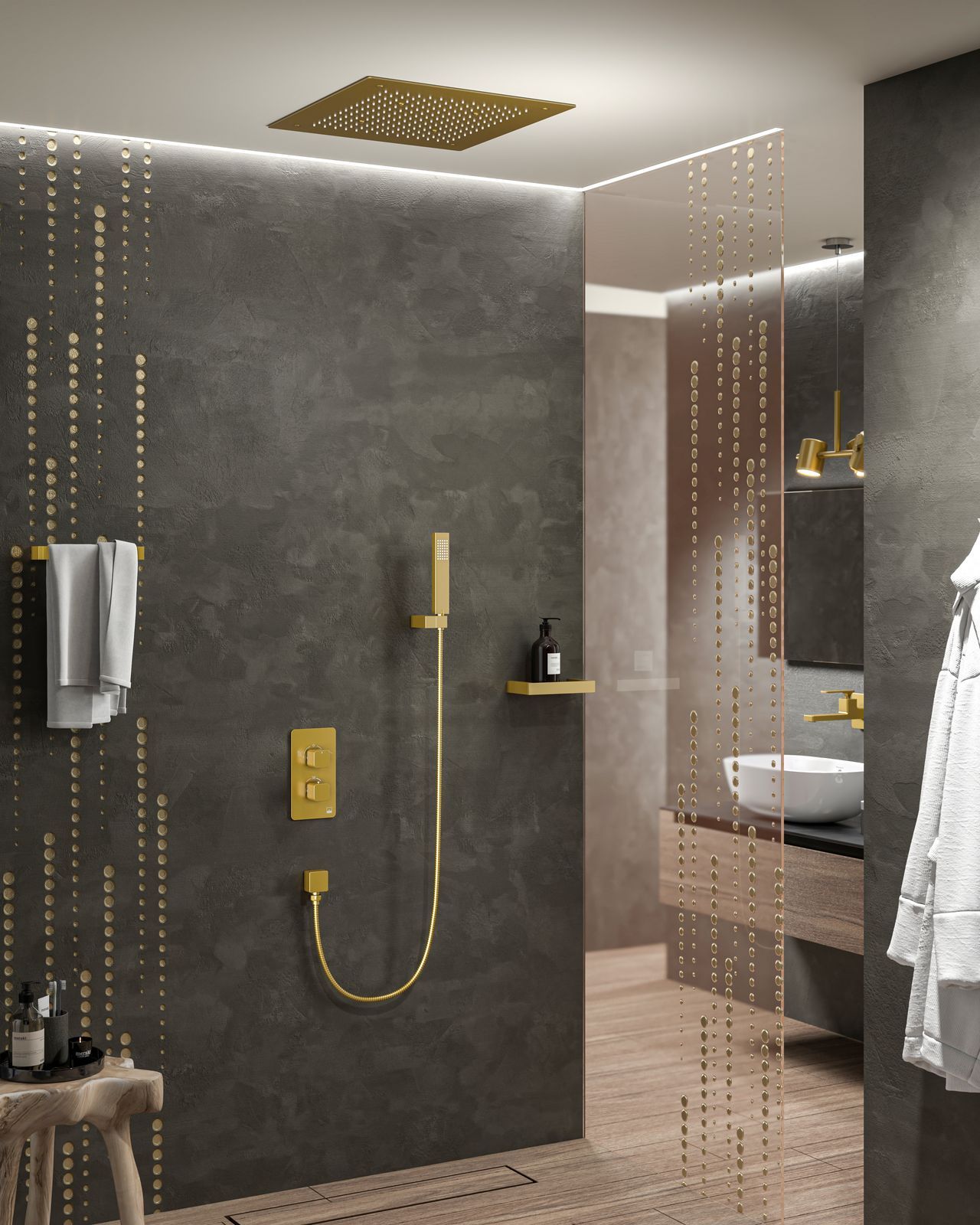 Душевая система встраиваемая с термостатом Timo Petruma SX-5029/17SM золото матовое