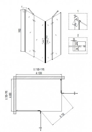Душевой угол Niagara NG- 6617-08 120x80x190 профиль хром, стекло прозрачное