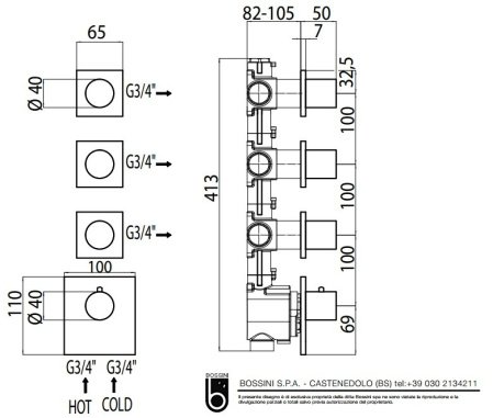 Термостат для душа на 3-6 потребителей Bossini Outlets Z031205.021 золото