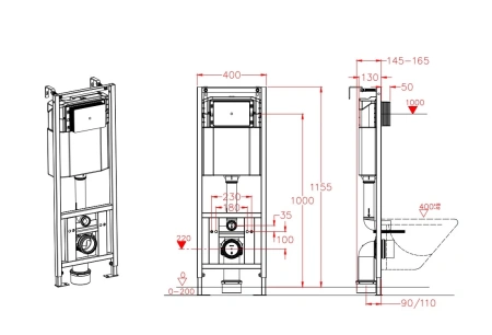 Готовое решение для подвесных унитазов D&K DI8540116 с черной клавишей