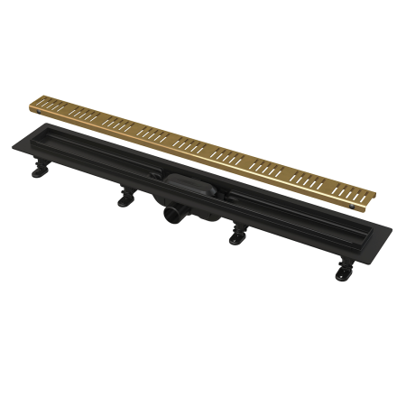 Душевой лоток AlcaPlast APZ10BLACK-550BRASS с решеткой и опорами, вставка бронза