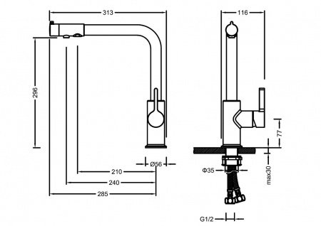 Смеситель для кухни Timo Hette 1026/02F антик