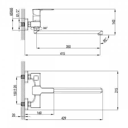 Смеситель для ванны с душем Lemark Basis LM3617C хром