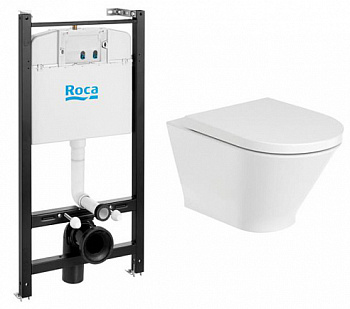 Комплект унитаза с инсталляцией Roca Gap round 893105000, глубина унитаза 54см, без клавиши в комплекте, с микролифтом, безободковый, быстросъемное