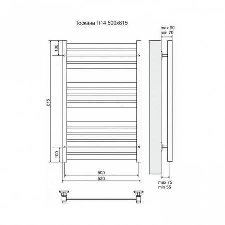 Полотенцесушитель электрический Terminus Тоскана П14 500x815, ТЭН HT-1 300W, левый/правый