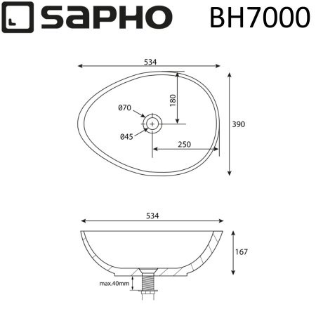 Раковина накладная 53см SAPHO PUNC BH7000 бежевый