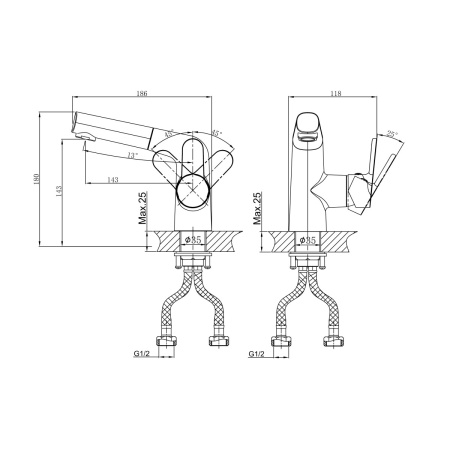Смеситель для раковины с выдвижным изливом D&K Rhein DA1392141, хром