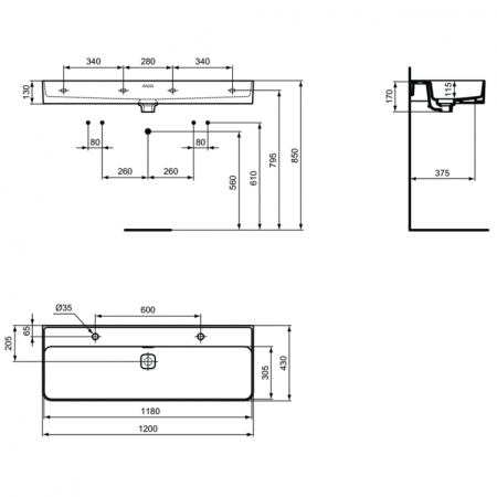 Раковина 120 см Ideal Standard STRADA II T359501