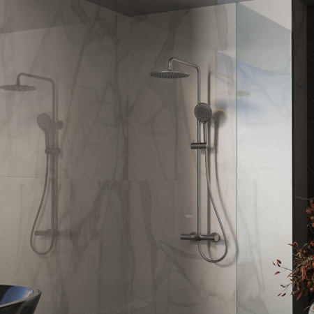 Душевая стойка со смесителем Vincea Rondo VSFS-1R1GM вороненая сталь