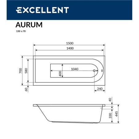 Ванна акриловая EXCELLENT Aurum 150x70