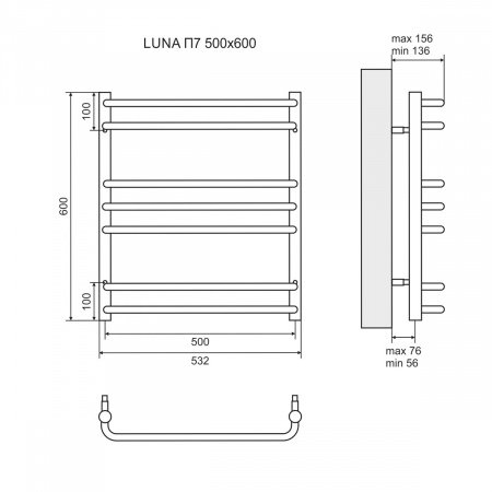 Полотенцесушитель электрический Lemark Luna LM41607E П7 500x600, левый/правый