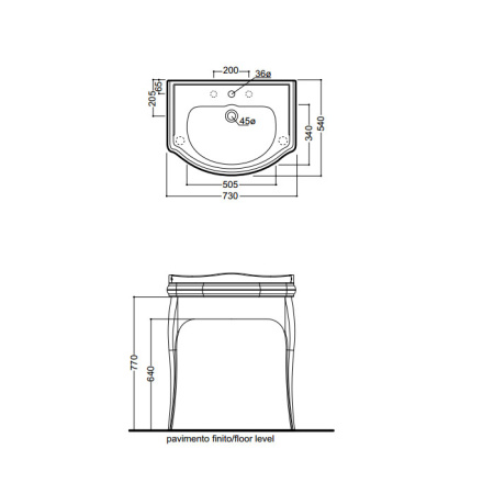 Раковина подвесная на 3 отверстия 73см Kerasan Retro 104701*3 белый