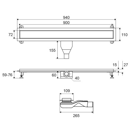 Душевой лоток EXCELLENT Stilio 90 см. под облицовку плиткой (хром)