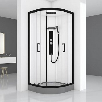 Душевая кабина Black&White G8001 90x90x215 профиль черный матовый, стекло прозрачное