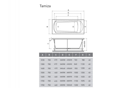 Ванна акриловая Relisan TAMIZA Гл000024605, 120x70
