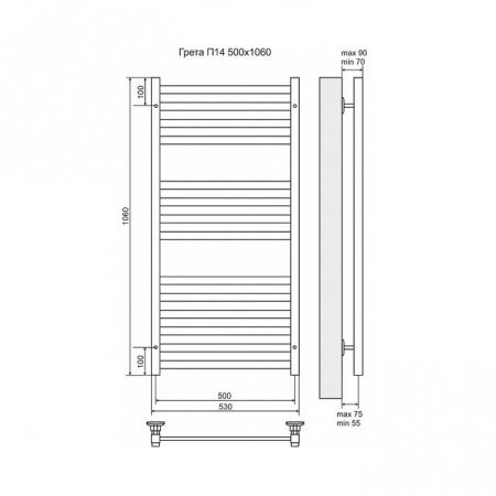 Полотенцесушитель электрический Terminus Грета П14 500x1060, ТЭН HT-1 300W, левый/правый