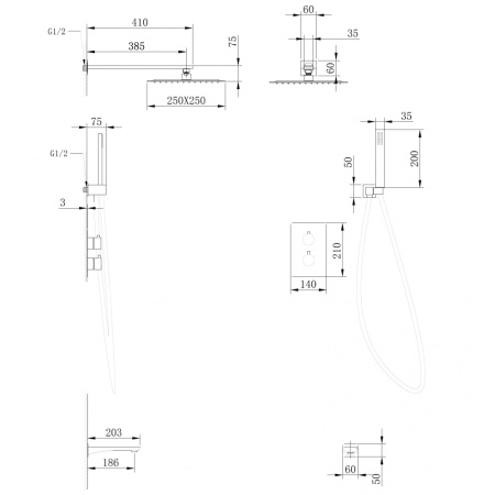 Душевая система ABBER Weiss Insel AF8050W скрытого монтажа с изливом, термостат, белый