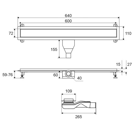 Душевой лоток EXCELLENT Stilio 60 см. под облицовку плиткой (хром)
