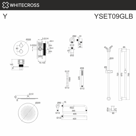 Термостатическая душевая система скрытого монтажа WHITECROSS Y YSET09GLB (брашированное золото)