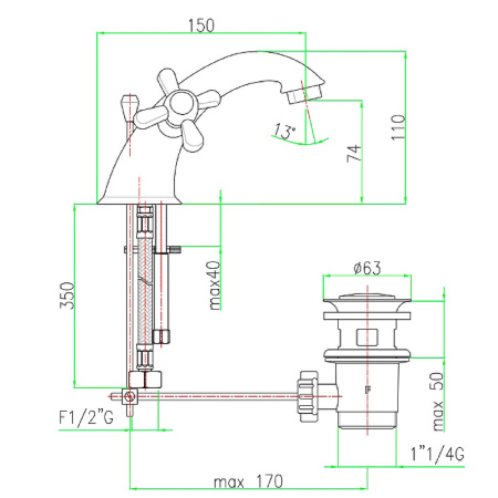 Смеситель для раковины Webert Armony AM700108060, медь