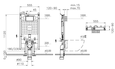 Комплект подвесного унитаза Vitra S40 9860B003-7200 с инсталляцией и кнопкой, сиденье микролифт