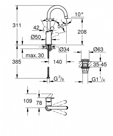 Смеситель для раковины Grohe EuroSmart 23970003 хром