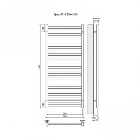 Полотенцесушитель электрический Terminus Грета П18 500x1400, ТЭН HT-1 300W, левый/правый