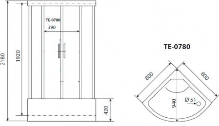Душевая кабина Timo Eco TE-0780 P 80x80x215 профиль белый, стекло рифленое