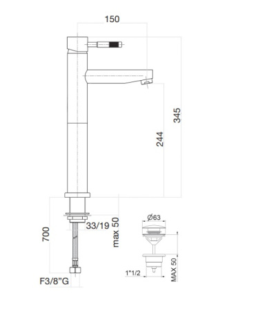 Смеситель для раковины Webert Rimini RI830402010, золото
