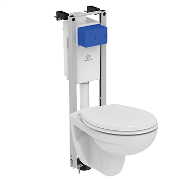 3 в 1 EUROVIT  Промо-комплект EUROVIT Rimless, состоящий из безободкового подвесного унитаза, с сидением и крышкой с функцией плавного закрытия и встраиваемой инсталляцией