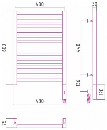 Полотенцесушитель электрический Сунержа Модус 3.0 60х40 белый матовый, правый ТЭН
