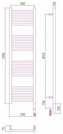 Полотенцесушитель электрический Сунержа Модус 3.0 120х30 золото, правый ТЭН