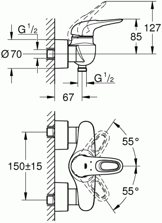 Смеситель для душа Grohe Eurostyle 23722003 хром
