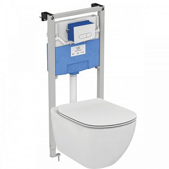 Пневматический промо-набор 4 в 1 Ideal Standard с унитазом T007901 TESI AquaBlade®, с сидением и крышкой T352701, с инсталляцией PROSYS 120 P и пневматической панелью смыва OLEAS™ P1