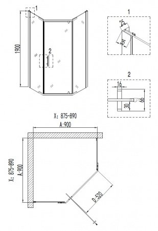 Душевой угол Niagara NG- 6605-08 90x90x190 профиль хром, стекло прозрачное