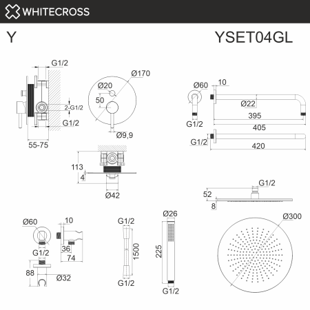 Система для душа скрытого монтажа WHITECROSS Y YSET04GL (золото)