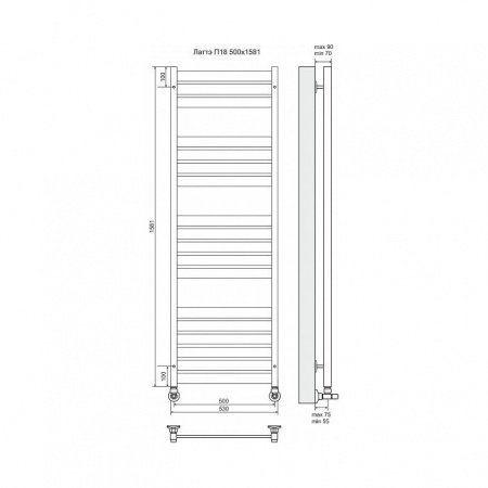 Полотенцесушитель водяной Terminus Латте П18 500x1581