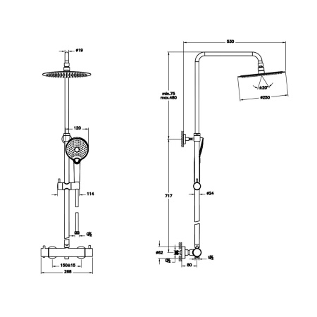 Душевая стойка с термостатом VitrA AquaHeat Bliss 250 A47201EXP хром