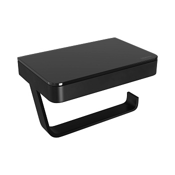 Держатель для туалетной бумаги Lemark GLASS LINE 9722030 с полкой, чёрный матовый/черное стекло