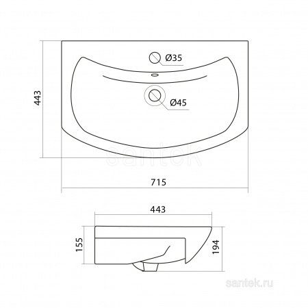 Раковина Santek Балтика 70 отверстие под смеситель 1WH207776