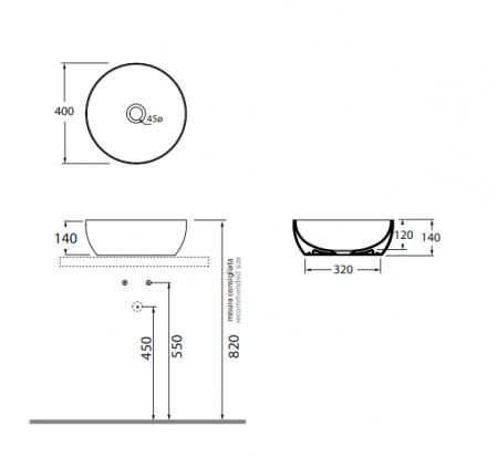 Раковина накладная 40см Azzurra Elegance ECI40 bi*0 белый