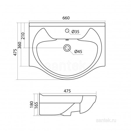 Раковина Santek Байкал 65 отверстие под смеситель 1WH109651