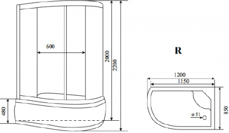 Душевая кабина Timo Lux T-7720 R P 120x85x220 профиль хром глянцевый, стекло прозрачное