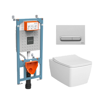 Комплект подвесной безободковый унитаз VitrA Metropole Rim-Ex, система инсталляции VitrA V12, кнопка Loop T матовый хром, тонкое сиденье микролифт
