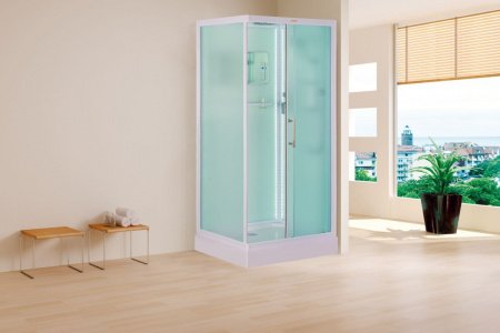 Душевая кабина Esbano LED ESKL108CKR 100x80x210см, профиль белый, стекло рифленое