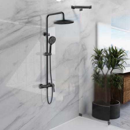 Душевая стойка со смесителем Vincea Arco VSFS-4AR1MB черный матовый