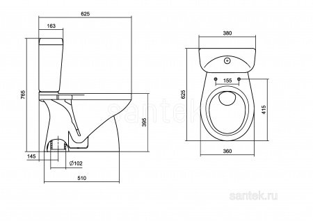 Унитаз-компакт Santek Анимо с вертикальным выпуском, эконом 1WH110038