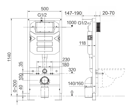 Система инсталляции для унитазов CERAMICA NOVA Envision CN1002W с кнопкой смыва Flat цвет белый, креплениями