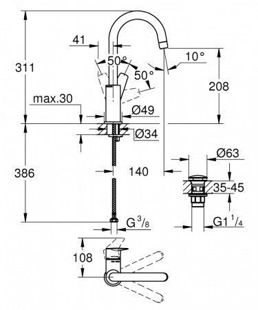 Смеситель для раковины Grohe BauEdge New 23911001 хром