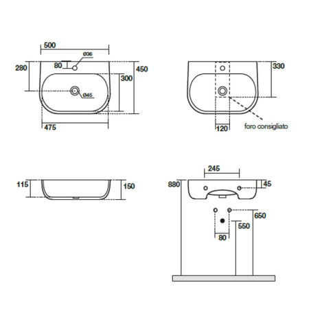Раковина подвесная / накладная 50см Kerasan Tribeca 534059*1 серый матовый